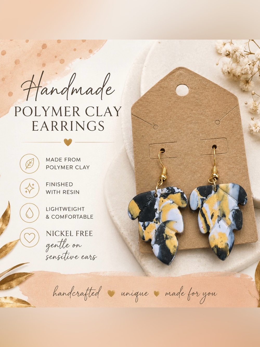 Leaf-Shaped Dangle Earrings